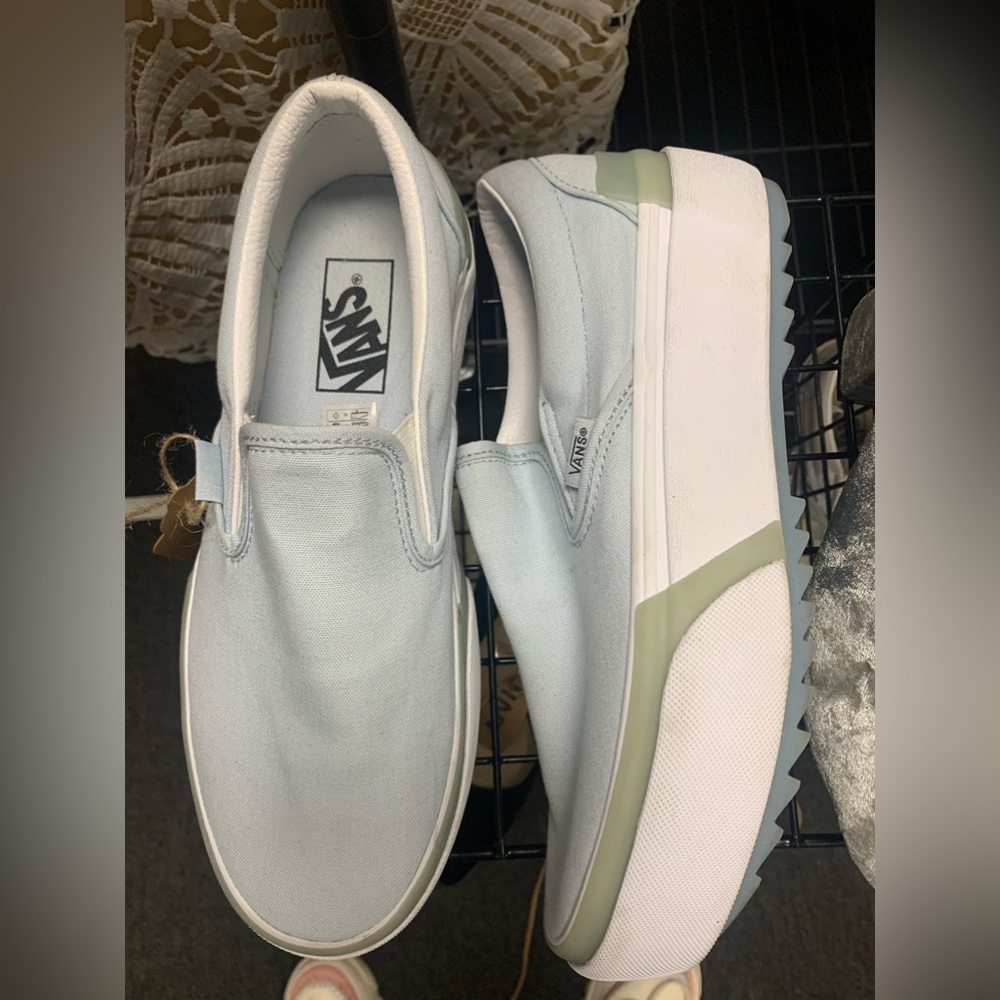 Womens slip on Vans baby blue chunky platform